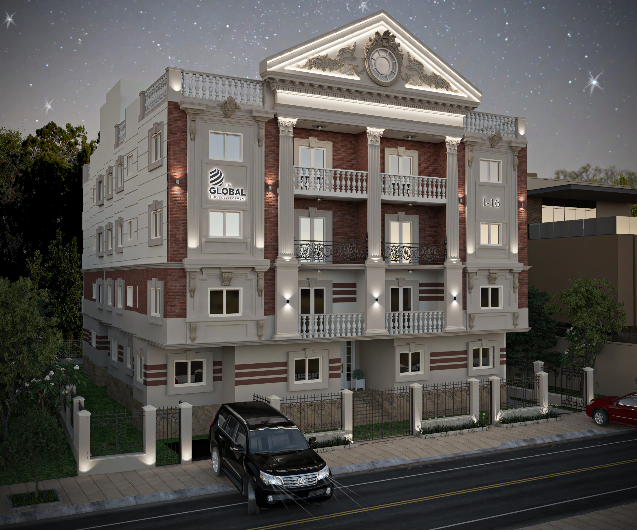 I-16 — Beit Al Watan — Facade and entrance lighting