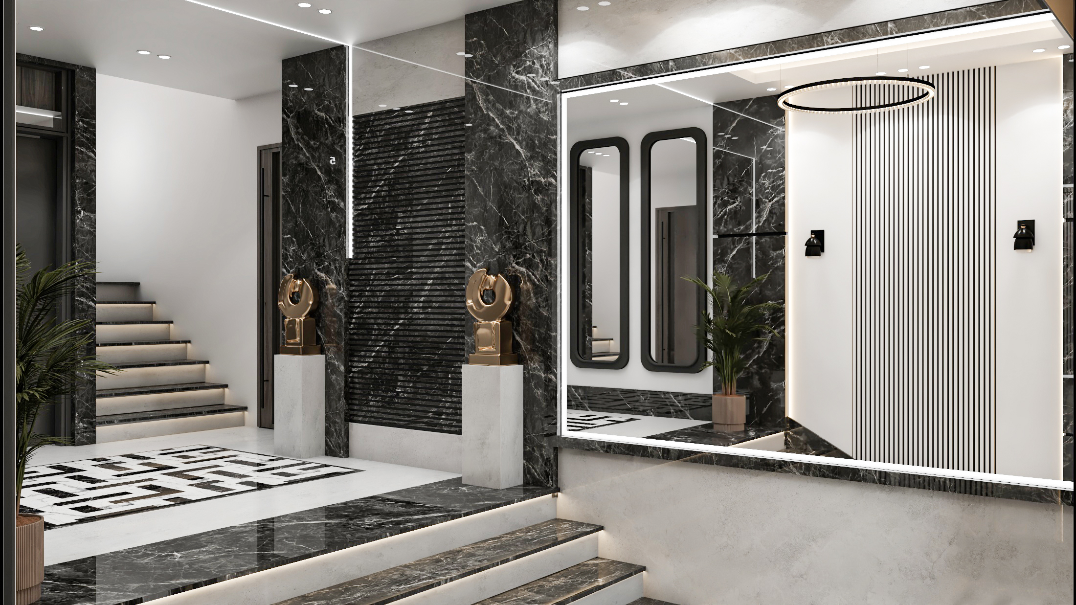 NB 27 — Mini Compound NB 26+27 — Marble entrance hall with lift and staircase