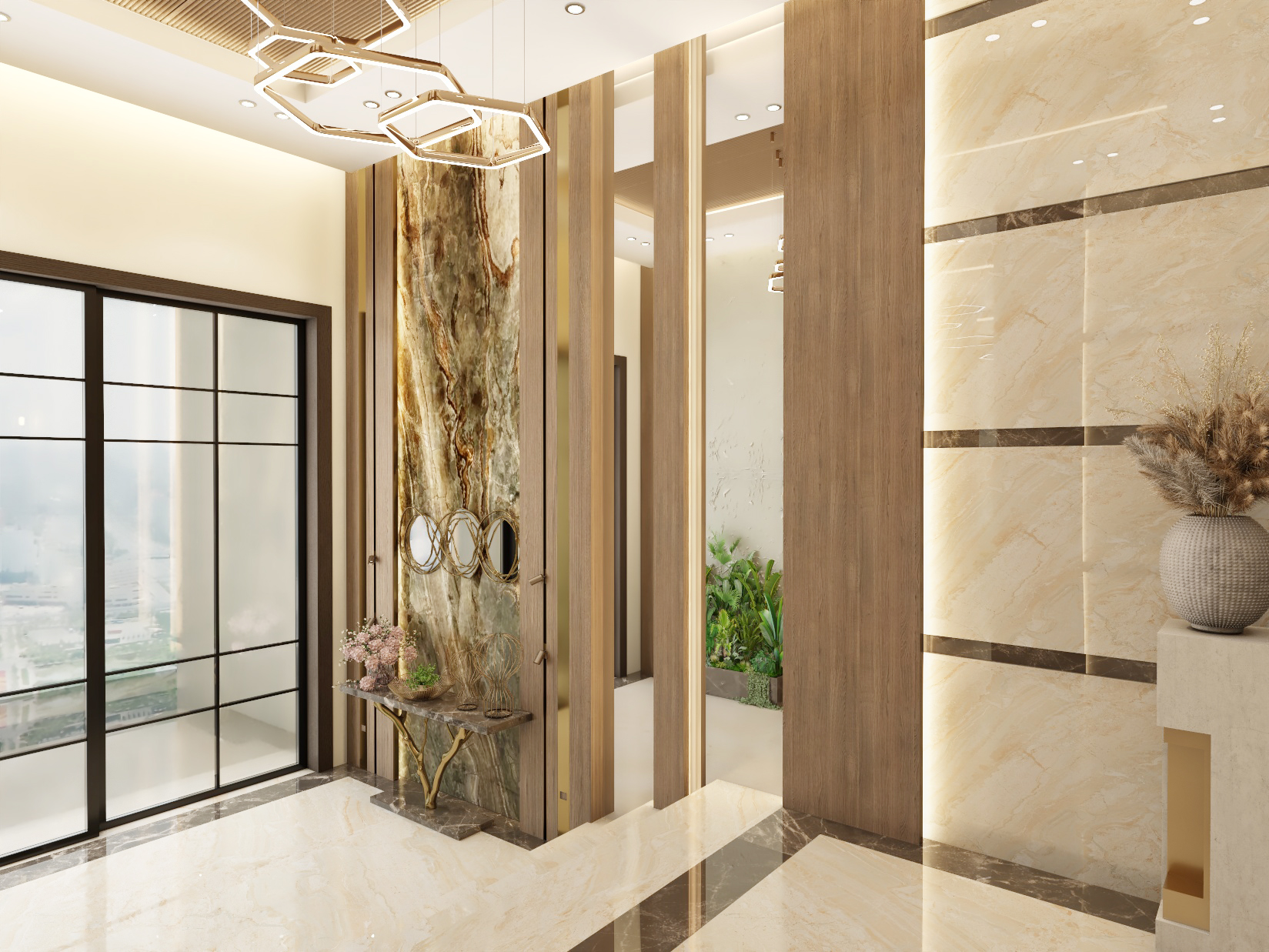 F-140 — New Cairo — Lobby detail — marble feature wall