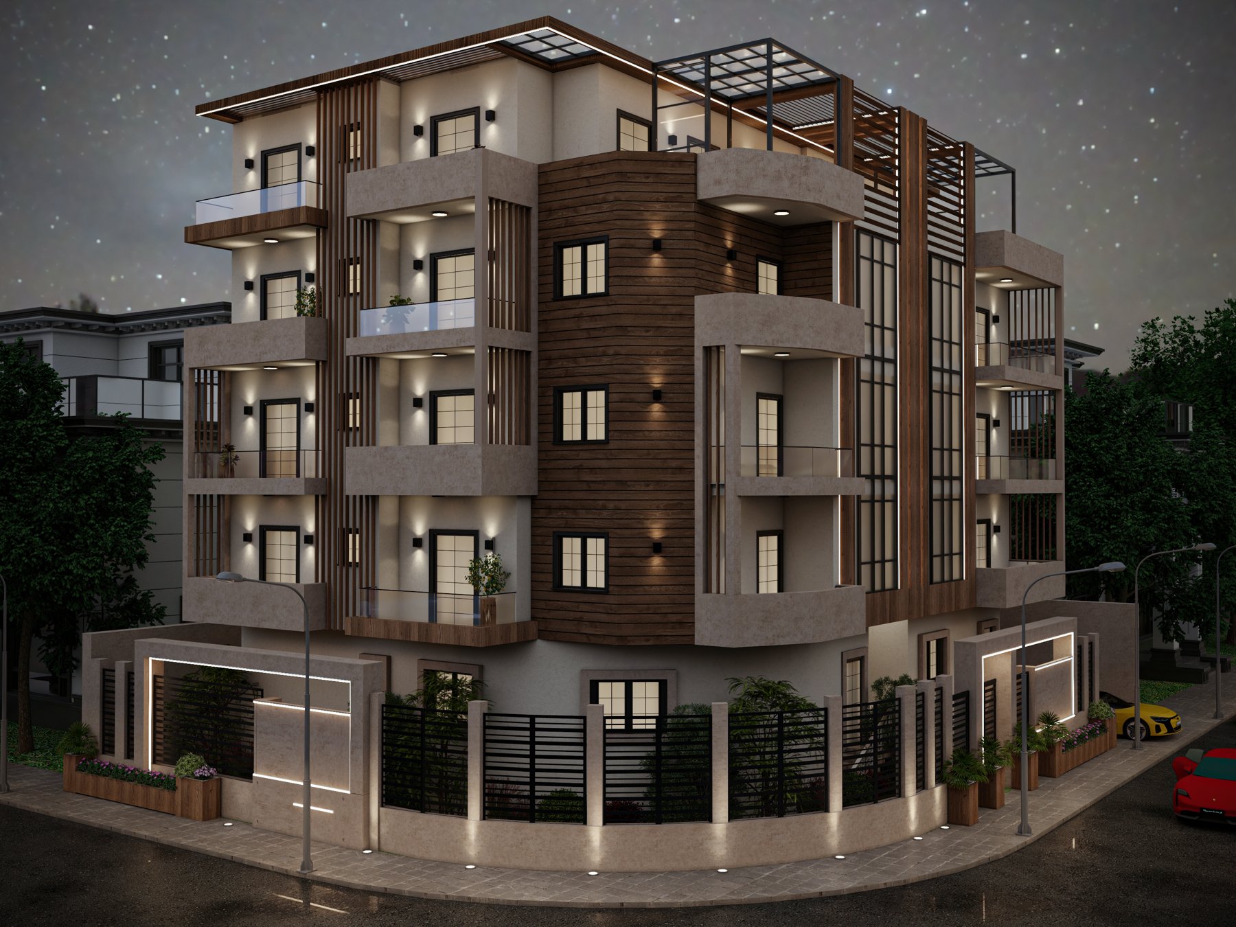 A-260 — New Cairo — Corner facade at night