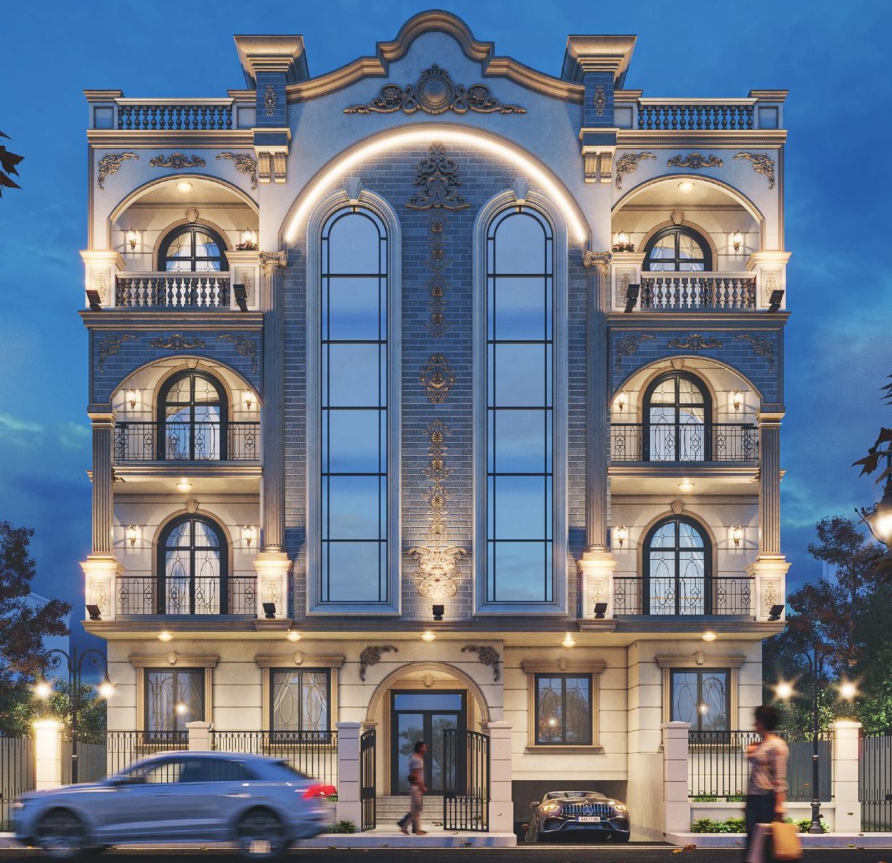 C-135 — Beit Al Watan — Main facade at night
