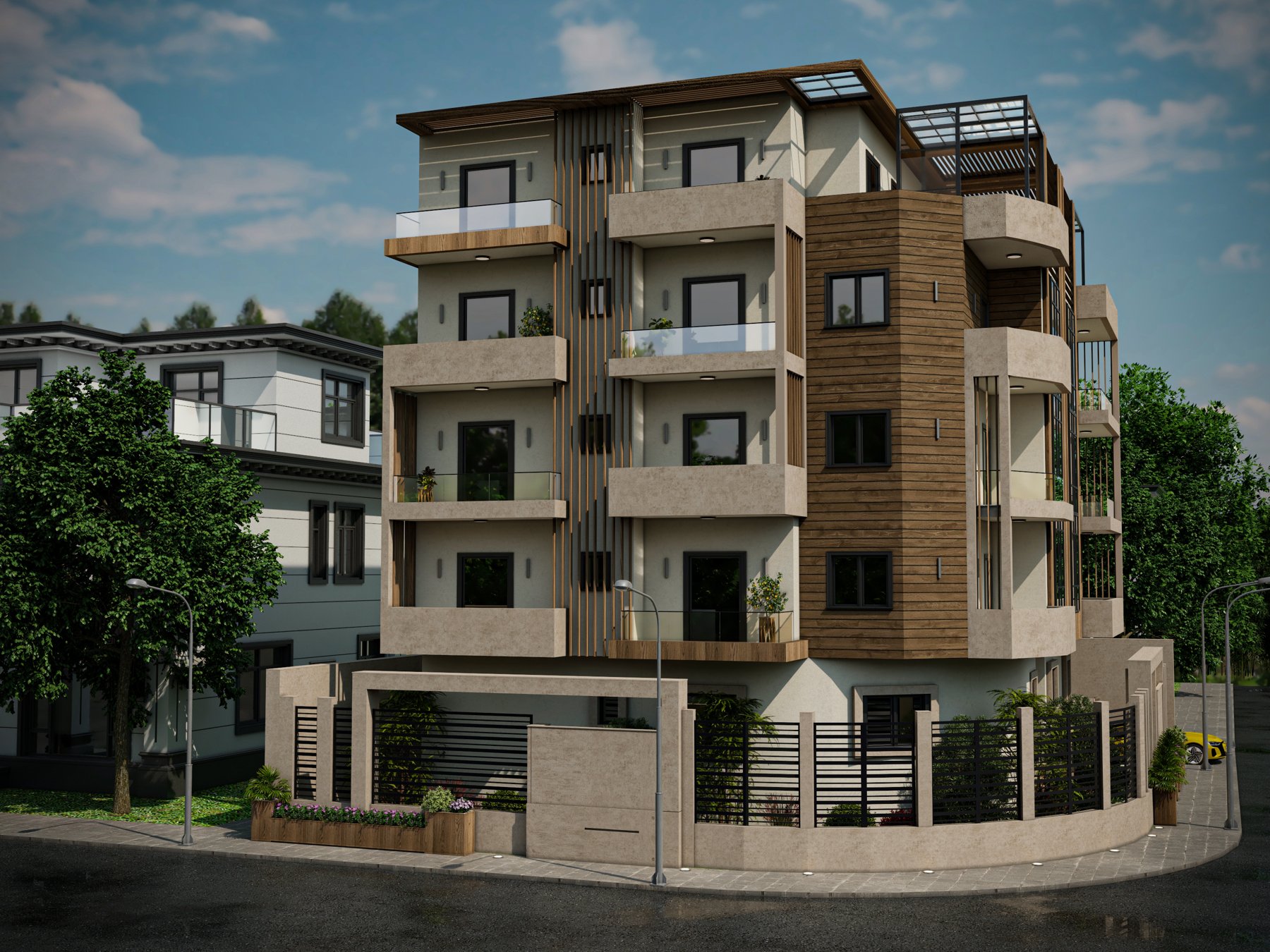 A-260 — New Cairo — Balconies and wood cladding detail