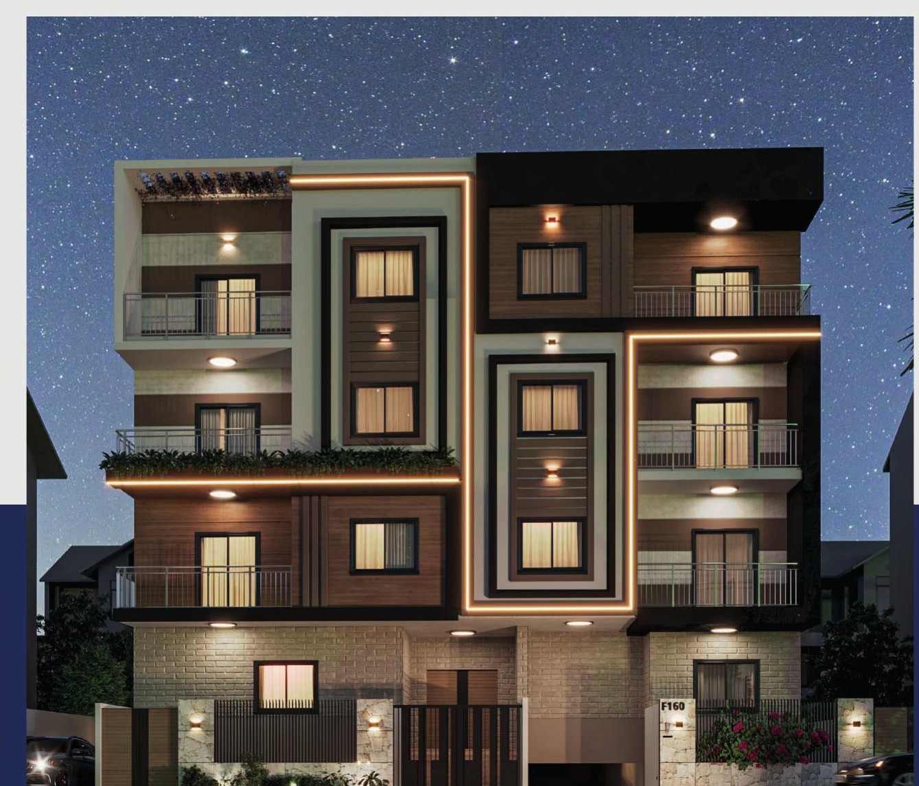 F-160 — Beit Al Watan — Facade at night